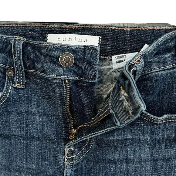 Eunina JRS SZ 1 Jude Skinny Ankle Jeans Mid-Rise Distressed Stretch Frayed Blue - Picture 4 of 11